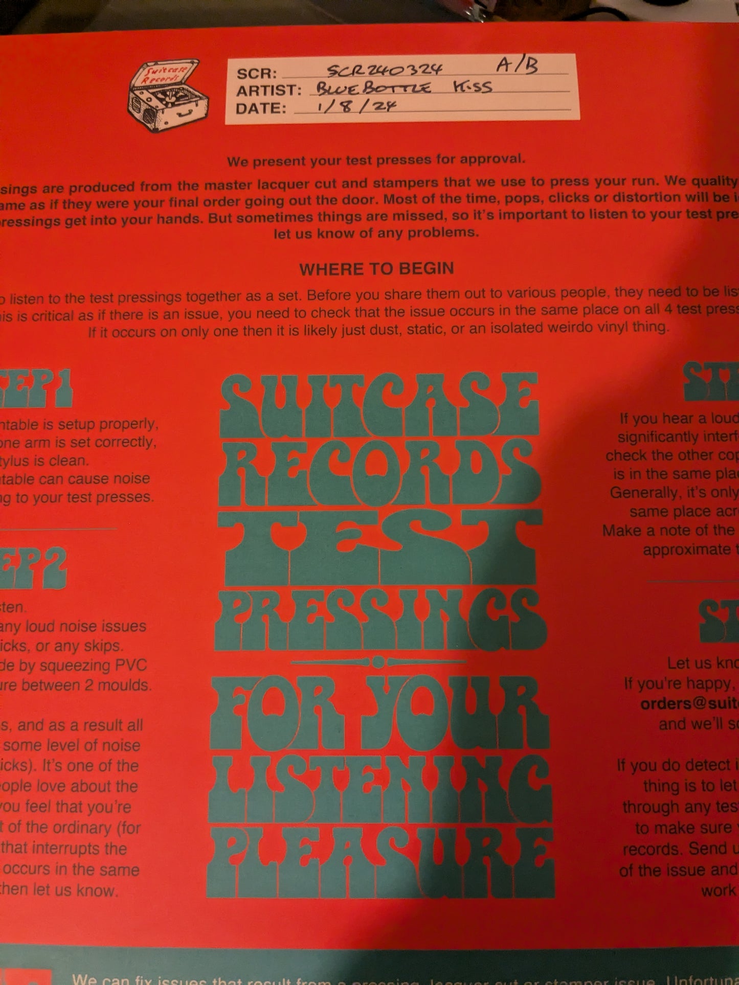 Bluebottle Kiss - Fear of Girls - Test Pressing