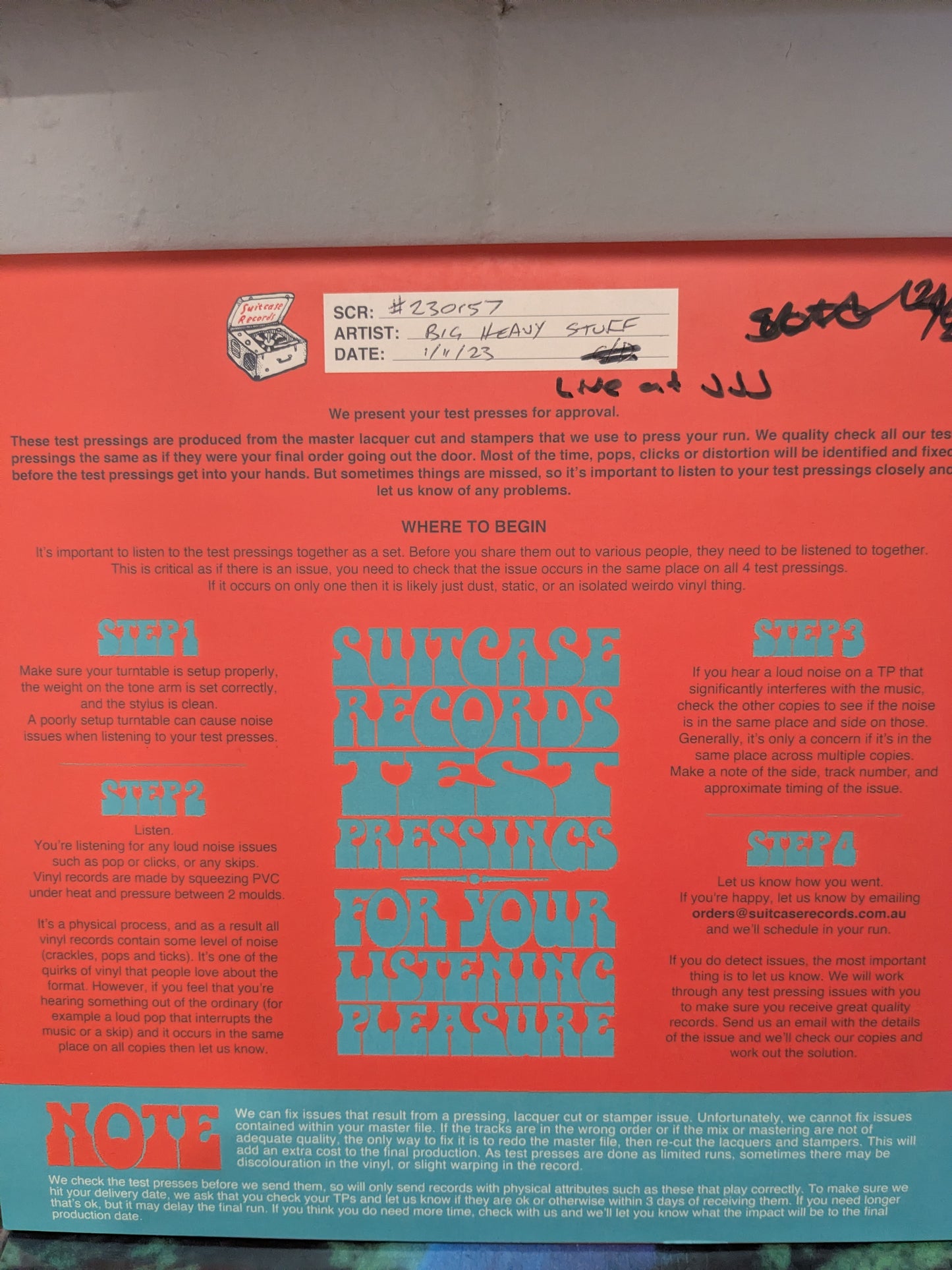 Big Heavy Stuff - Live at triple j 2004 - Vinyl Test Pressing