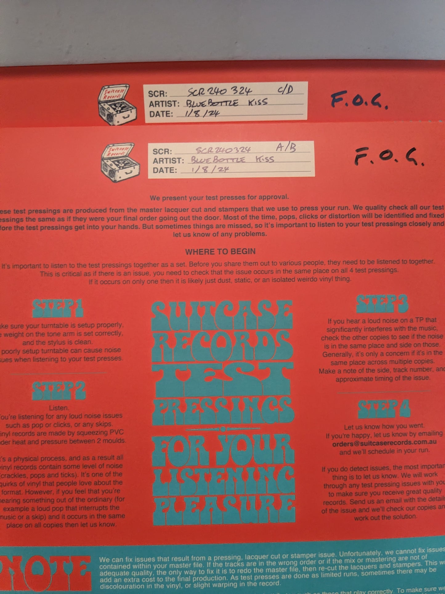 Bluebottle Kiss - Fear of Girls - Test Pressing